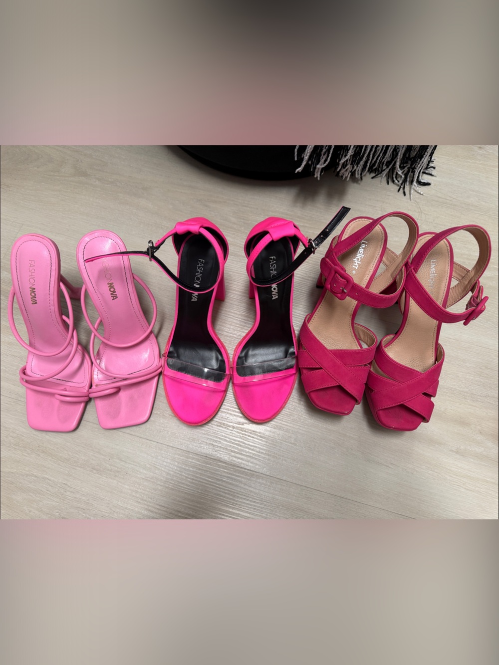 Fashion Nova Hot Pink Strappy Heels Trio